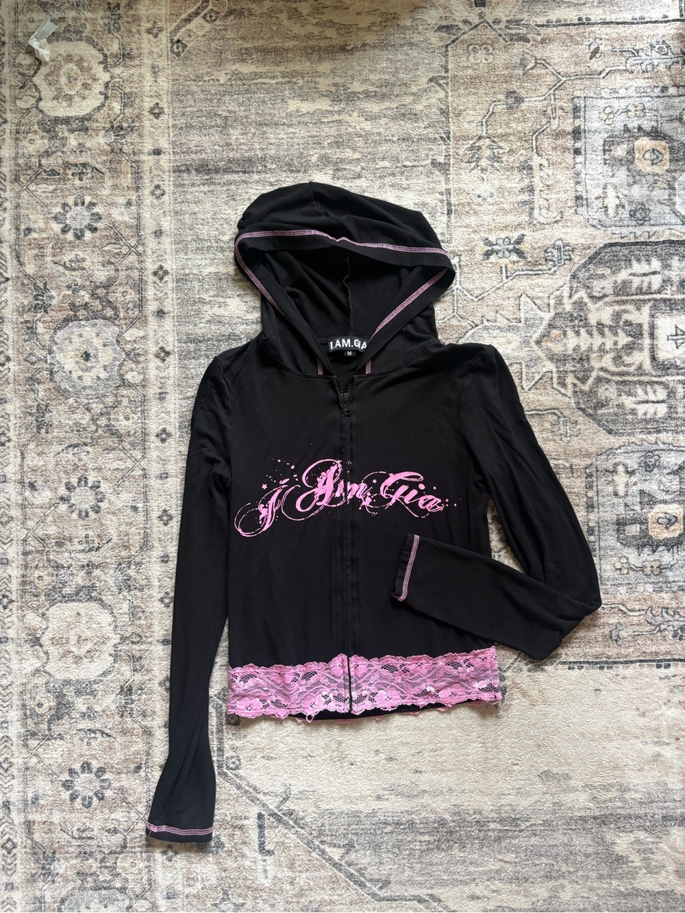 I am Gia I.Am.Gia. Tarsha jacket in black pink size M zip up hooded lace - Picture 3 of 9